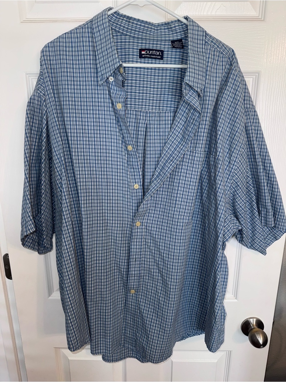Puritan Blue Checked Short-Sleeve Button-Down Shirt